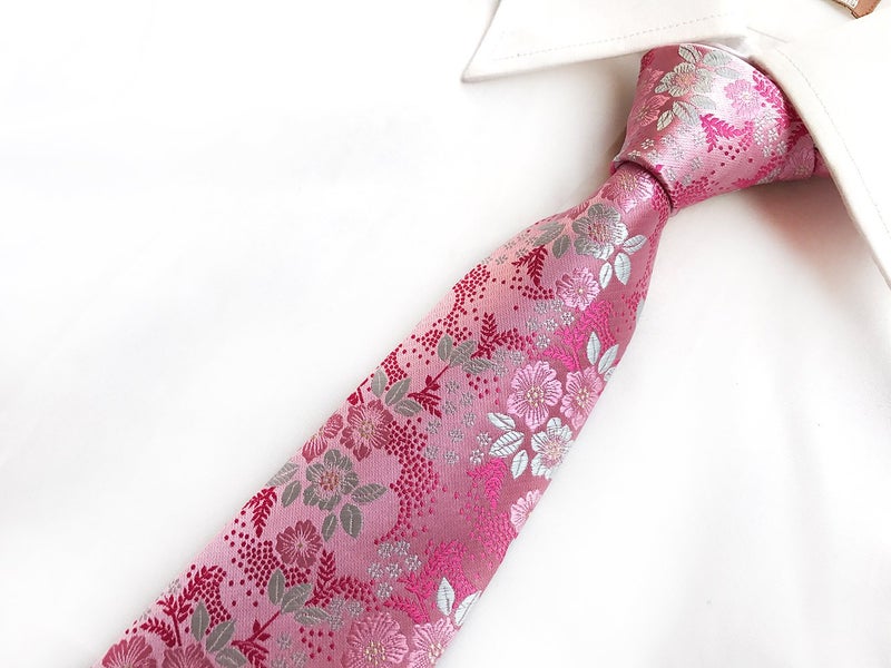 Ctskyte Men's Boys Pink White Tie Summer Floral Party Wedding Woven Silk Paisley Necktie - Image 5